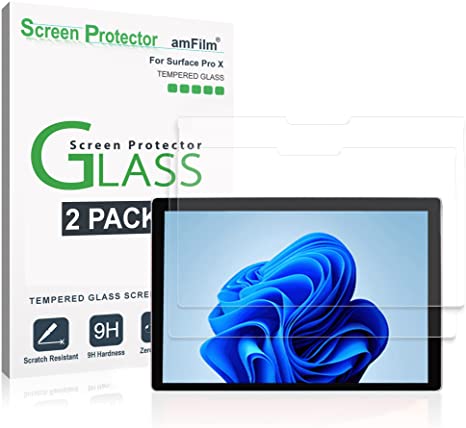 amFilm (2 Pack) Tempered Glass Screen Protector Compatible with Microsoft Surface Pro 8 and Surface Pro X, Easy Install