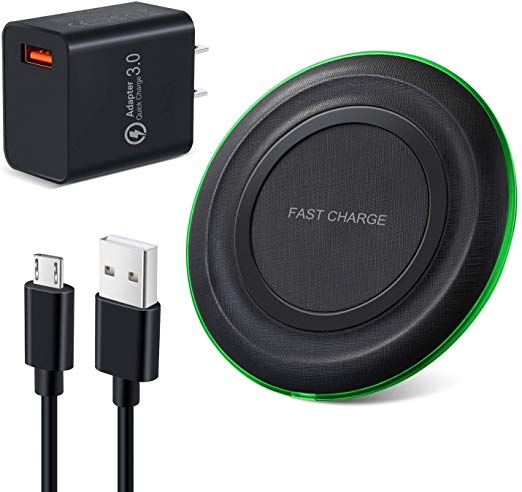 Wireless Charger with QC 3.0 Adapter,Excgood Wireless Charging Pad 7.5W Compatible with iPhone 11 Pro Max/XR/XS MAX/8 Plus,10W for Galaxy S8/9/10 /Note,5W for New AirPods,All Qi-Enabled Devices,Black