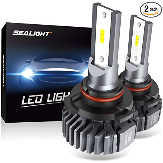 SEALIGHT 9005 HB3 LED Headlight Bulbs Fanless 6000K White High Beam CSP Chips Halogen Headlight Replacement 30W 5000Lumens