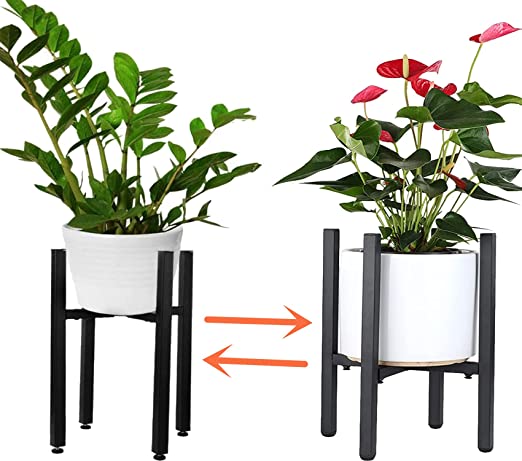 DearyHome Plant Stand Indoor Outdoor, Mid Century Tall Metal Plant Holder, Adjustable Width Fit 8 to 14 inch Pot Size, Heavy Duty Flower Stand for Garden Potio, Rustproof Potted Planter Stand, Black(Pot not Included)