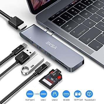 EKSA Thunderbolt 3 Hub, 7-in-1 USB C Hub Adapter, 100W Power/5K USB-C Port, 2 USB 3.0 Port, SD/Micro SD, 4K HDMI Port, Fast Transmission