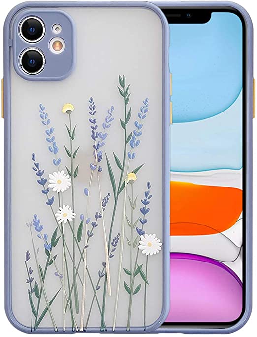 Ownest Compatible with iPhone 12 Mini Case 5.4 Inch for Clear Flowers Pattern Frosted PC Back 3D Floral Girls Woman and Soft TPU Bumper Protective Silicone Slim Case for iPhone 12 Mini-Purple