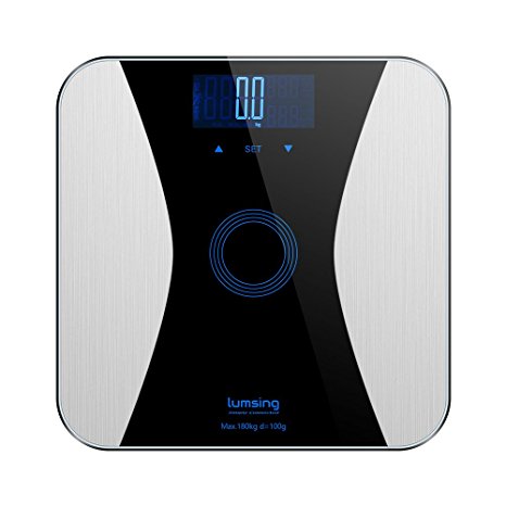 Lumsing Digital Body Weight Scale, Body Fat Scale Monitor, High Percision 400lbs Capacity Measures Weight, Body Fat, BMI, Water, Muscle and Bone Mass (Black)