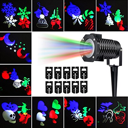 Christmas Projection Lights Led Projector Light, Kohree Christmas Outdoor Light Snowflake Spotlight 10 Pattern Sparkling Landscape Lights for Holiday Party Waterproof Multilcolor