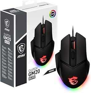 MSI CLUTCH GM20 ELITE Souris Gaming - Capteur Optique 6400 DPI, Droitiers, Switches OMRON 20M  Clics, 6 Boutons, Latence 1ms, RGB Mystic Light, Système de Poids Réglable 98-109g - Filaire