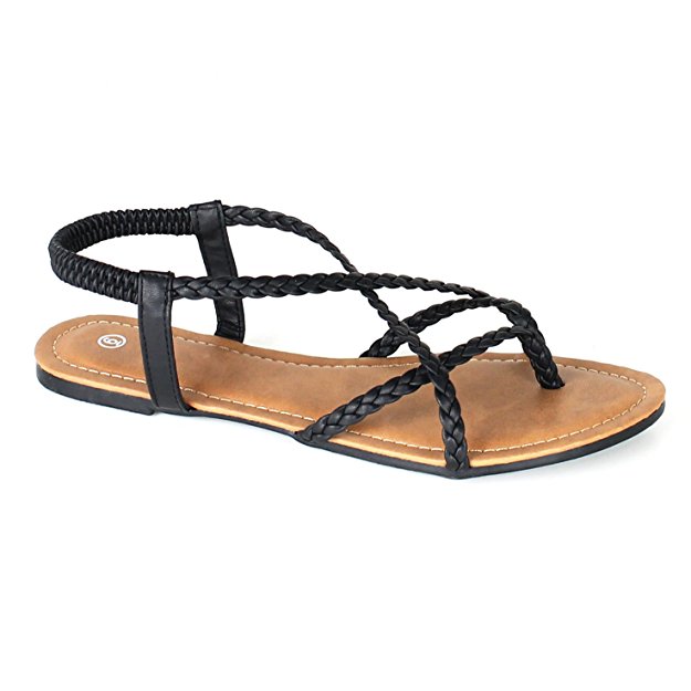 ANNA Womens Braided Strappy Flat Y-Strap Flip Flop Sandal