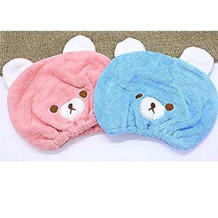 IDS Soft Absorbent Dry Hair Cap Kids Quick Drying Towel Head Wrap Set, Pink, Blue2 Pcs