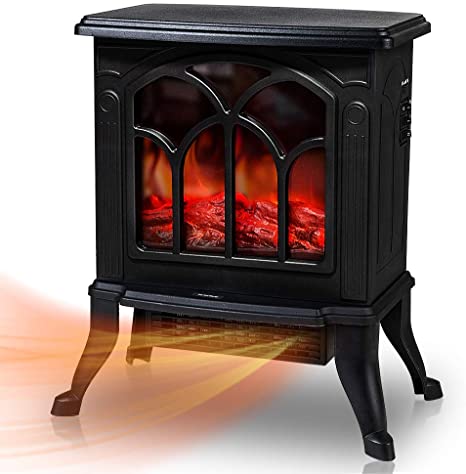 Electric Fireplace Stoves with 3D Realistic Flame Effect, 1500W Indoor Freestanding Stove Heater with Overheating Safety Protection