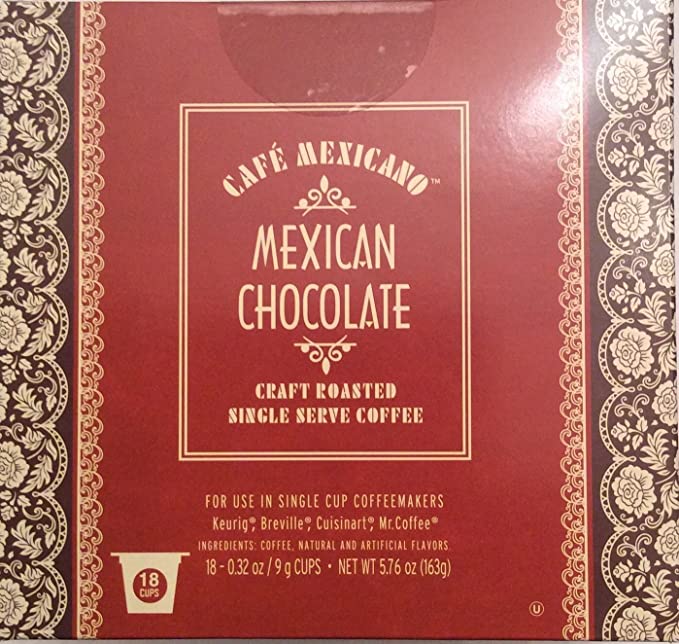 Cafe Mexicano Mexican Chocolate Craft Roasted Single Serve Coffee 18 Cups