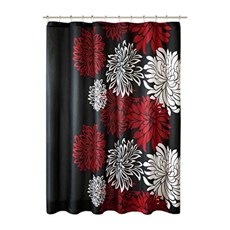 Comfort Spaces – Enya Shower Curtain – Black,Red – Floral Printed- 72x72 inches