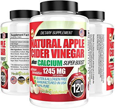 Apple Cider Vinegar Tablets (100% Pure - 1245mg Plus Calcium Superboost) 120 Pills - ACV is Perfect for Keto Diet, Body Dexot, and More!