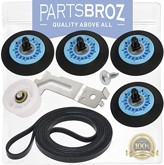 Dryer Repair Kit for Samsung with DC97-16782A Drum Support Rollers, DC93-00634A Idler Assembly, 6602-001655 Dryer Drum Belt by PartsBroz