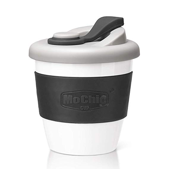 MOCHIC CUP Reusable Coffee Mug PLA Coffee Cup with Lid Natural Biodegradable Eco Friendly Travel Mug BPA Free Dishwasher and Microwave Safe (Charcoal Gray, 8OZ/235ML)