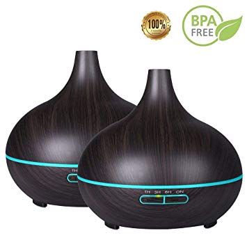 Aromatherapy Diffuser Aroma Essential Oil Diffuser Gift Edition 300ml Air Fragrance Ultrasonic Cool Mist Humidifier 7-Color LED Lights & 4 Timer Settings, Waterless Auto Off (25B Deep Brown 2 Pack)