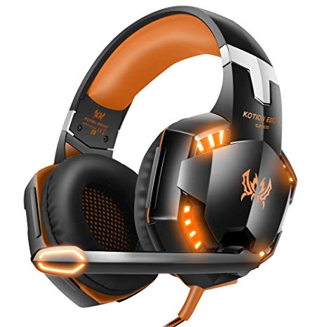 Gaming Headset, Tsing PC Headset Professional PS4 Headset, Noise Cancelling/with Microphone/3.5mm Stereo Jack/LED Light/Bass Surround/Soft Memory Earmuffs(Orange)