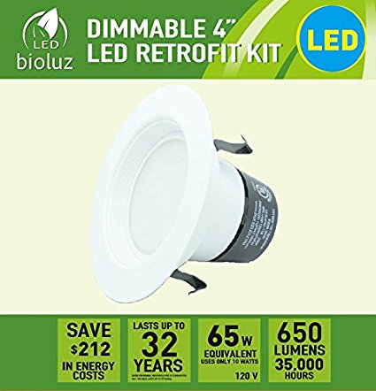 Bioluz LED Beveled 10 Watt 4-inch UL-listed Dimmable Retrofit LED Recessed Lighting Fixture - 3000K LED Ceiling Light - 650 LM Recessed Downlight