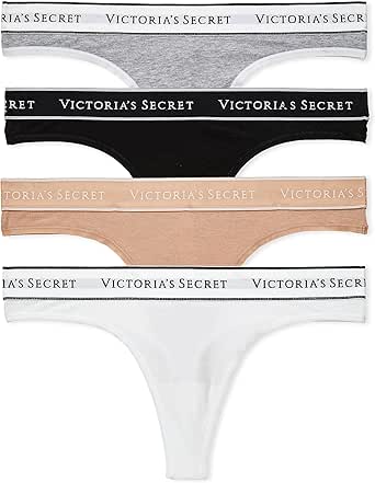 Victoria's Secret Women's Cotton Logo Thong Underwear, Panties for Women, Multi Pack (XS-XXL)