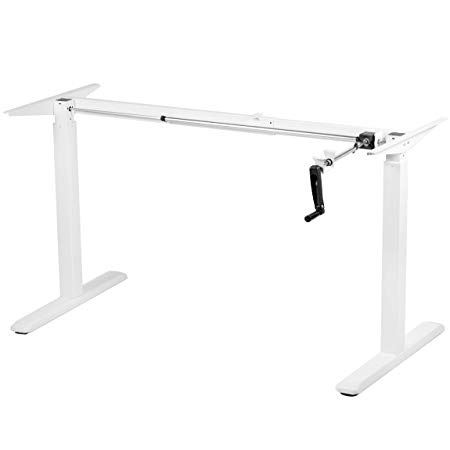 VIVO White Manual Height Adjustable Stand Up Desk Frame Crank System Ergonomic Standing 2 Leg Workstation (DESK-V101MW)