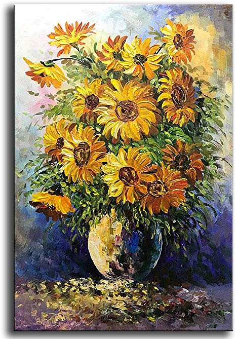 Asdam Art Paintings， 24x36 inch Vincent Van Gogh Sunflowers Paintings Abstract Wall Art for Living Room Vertical Canvas Artwork Home Wall Picture Framed