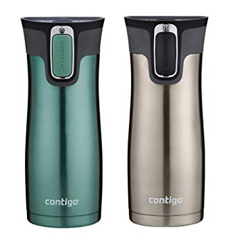 Contigo AUTOSEAL Travel Mug - Stainless Steel Vacuum Insulated Tumbler - 2 Pack (Green/Stainless Steel)