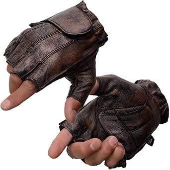 Milwaukee Leather MG7561 Men's Brown Leather Gel Padded Palm Fingerless Motorcycle Hand Gloves Made W/ ‘Naked Leather’