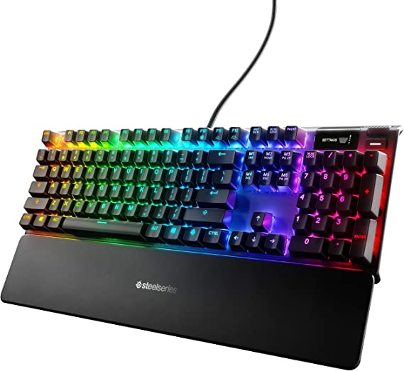 SteelSeries Apex 7 Mechanical Gaming Keyboard – OLED Smart Display – USB Passthrough and Media Controls – Linear and Quiet – RGB Backlit (Red Switch)