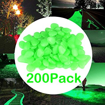 Glow in the Dark Garden Pebbles, AOFU Glow Stones Rocks For Walkways/Garden/Path/Fish Tank/Aquarium Decor [200pcs green] (Green)