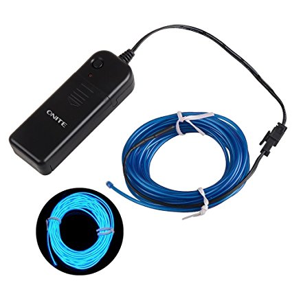 Onite 16.4ft Blue Neon Glowing Strobing Electroluminescent EL Wire Light with Battery Pack Controller for Parties, Halloween, Automotive, Advertisement Decoration