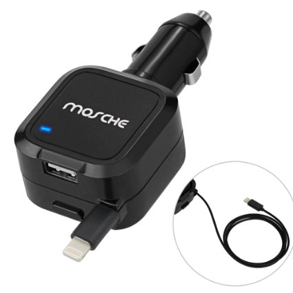 Car Charger Mosche Retractable Lightning 8 Pin Cable Car Charger Charges Quickly in the Car with 56A USB for Iphone 6 and Iphone 6S65288Noir65289