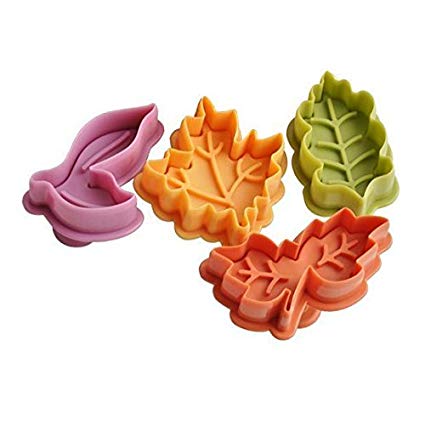 Cake Leaves Baking Pie Crust Cutters Mold Cookie Cutters, Pastry/Fondant Stampers/Apple Pie for Thanksgiving, Set of 4 (Random Color)