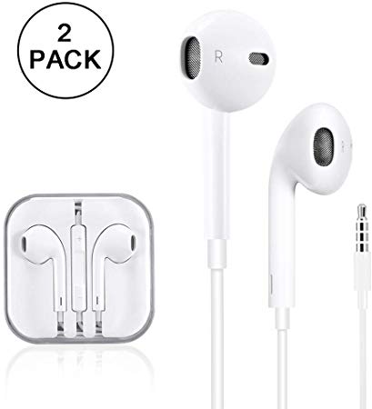 Headphones/Earbuds/Earphones, Wired with Remote Control, Perfect Stereo soundproof Drop-Proof Headphones/for All 3.5mm Interface Devices (White 2Pack)