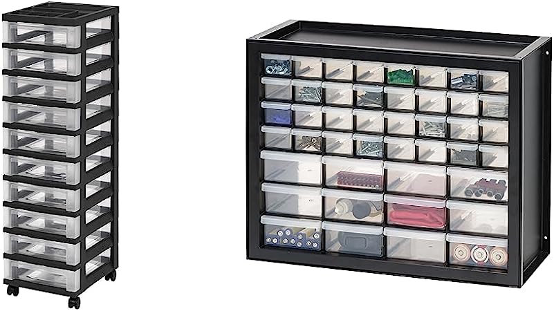 IRIS USA Craft Plastic Organizers and Storage, Rolling Storage Cart for Classroom Supplies & IRIS USA 44 Drawer Stackable Storage Cabinet, Scrapbook Art Hobby Multiple Compartment