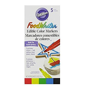 Wilton Set of 5 Bold Tip Food Writer Edible Color Markers, Primary Colors