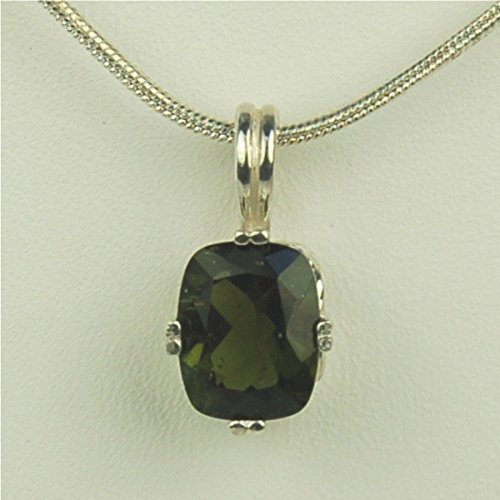 Moldavite Faceted 10x8mm Cushion Cut Necklace Pendant Sterling Silver