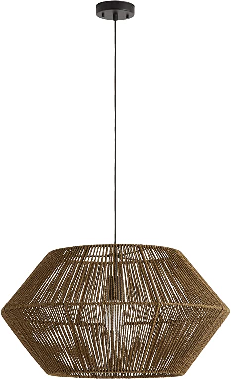 Amazon Brand – Rivet Rustic Natural Material Construction Pendant Light with Bulb, 60"H, Brown