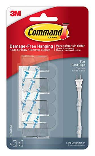 Command Cord Clips, Flat, Clear, 4-Clips (17305CLR-ES)