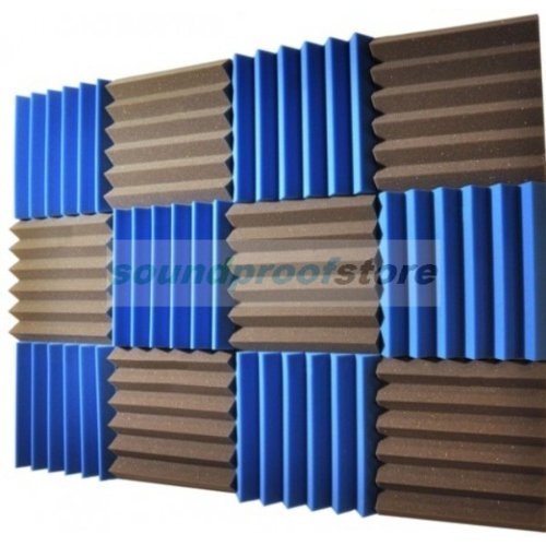 2x12x12 (12 Pack) BLUE/CHARCOAL Acoustic Wedge Soundproofing Studio Foam Tiles