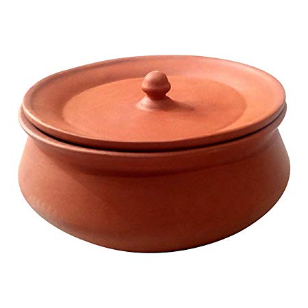 Organic Clay Crafts Clay Handi for Cooking/Clay Handi/MItti Handi/Curd Pot Medium Size (1 LTR)