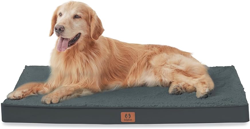 CozyLux Extra Large Dog Bed with Washable Cover & Waterproof Liner, Egg Foam Support pet Bed for Crate, for Dogs up to, for Dogs up to 100lbs (44 X 32 X 3 inch, Grey)