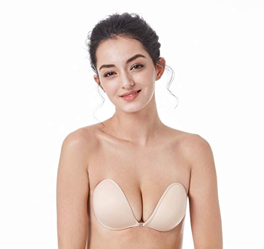 MITALOO Strapless Bra, Adhesive Bra Reusable Sticky Bra Invisible Push up Bra Nipple Covers for Women Beige