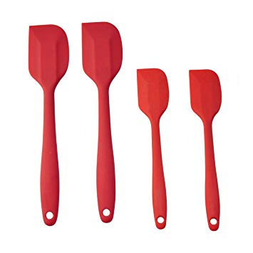 HornTide 4-Piece Silicone Spatula Set 2x Large Spatula 2x Small Spatula Heat Resistant Withstand 230°C 446°F Premium Cooking Utensils Red Spatulas