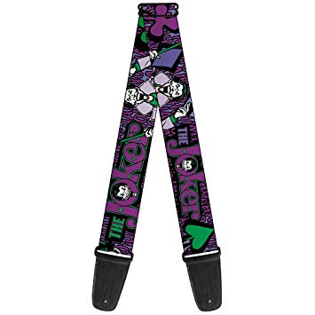 Buckle-Down Guitar Strap - Joker Face/Logo/Spades Black/Green/Purple - 2" Wide - 29-54" Length