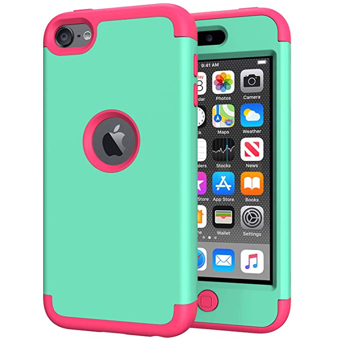 iPod Touch 7th Generation Case for Girls, iPod Touch 6 Case, SLMY(TM) Heavy Duty Full-Body Protective Case with Dual Layer Hard PC  Soft Silicone for Apple iPod Touch 5/6/7th Generation Mint/Rose Red