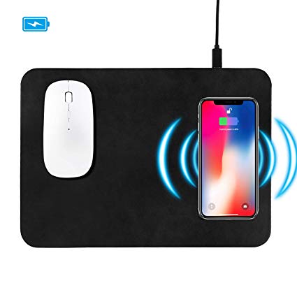 Wireless Charger Mouse Pad, Fast Wireless Charger，QI Wireless Mouse Pad for Samsung Galaxy S10/S9/S8 Plus Note 9/8 iPhone Xs Max/XR/X/XS/8/8 Plus (Black-1)