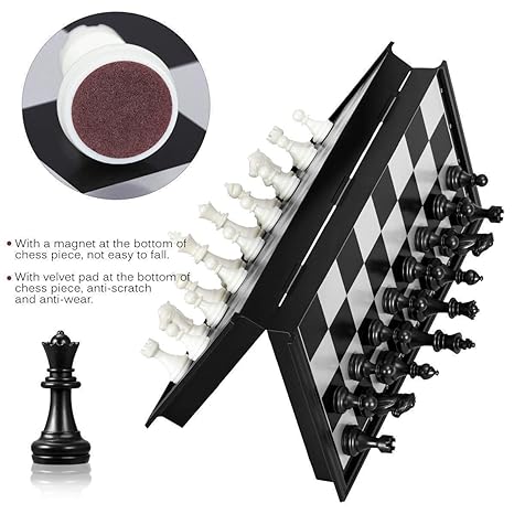 YAMAMA Folding Chess Board Game Standard Material and Smooth Surface Magnetic Chess Board Black and White for All Age Groups