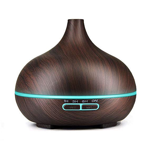 K KBAYBO 550ml Essential Oil Diffuser Aroma Diffuser Aromatherapy Ultrasonic Cool Mist Humidifier 7 Color LED Change for Office Home Bedroom Living Room Study Yoga Spa(Dark Wood Grain)