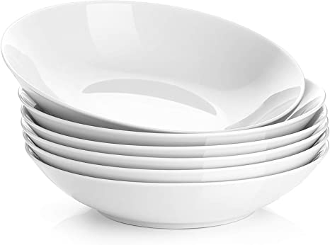 Y YHY Salad Bowls/Pasta Bowl Set, 650ml Porcelain Soup Bowl Set, Shallow and White, Set of 6