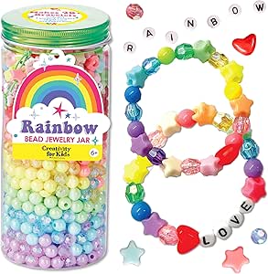 Creativity for Kids Rainbow Bead Jar Jewelry Making Kit: Makes 40  Friendship Bracelets, DIY Crafts for Girls, Girls Gifts Ages 6-8 , Easter Basket Stuffers for Kids