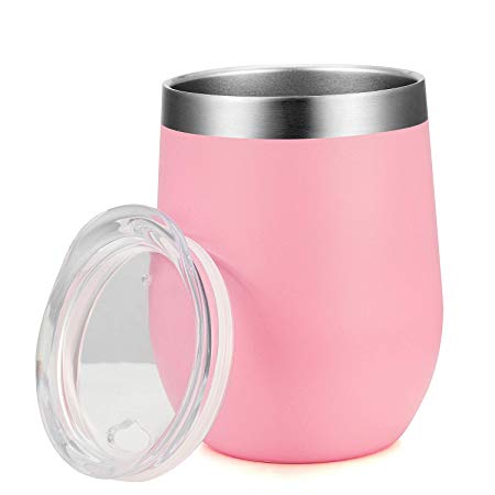 Amzyt 12 Oz Wine Tumbler, Pink Wine Glasses With Lid and Silicone Straw,Stainless Wine Tumbler as Birthday, Christmas, Thanksgiving Day's Gift Prefect for Travel and Home