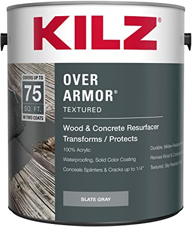 KILZ Over Armor Wood & Concrete Resurfacer, Exterior, Textured, Slate Gray, 1 Gallon